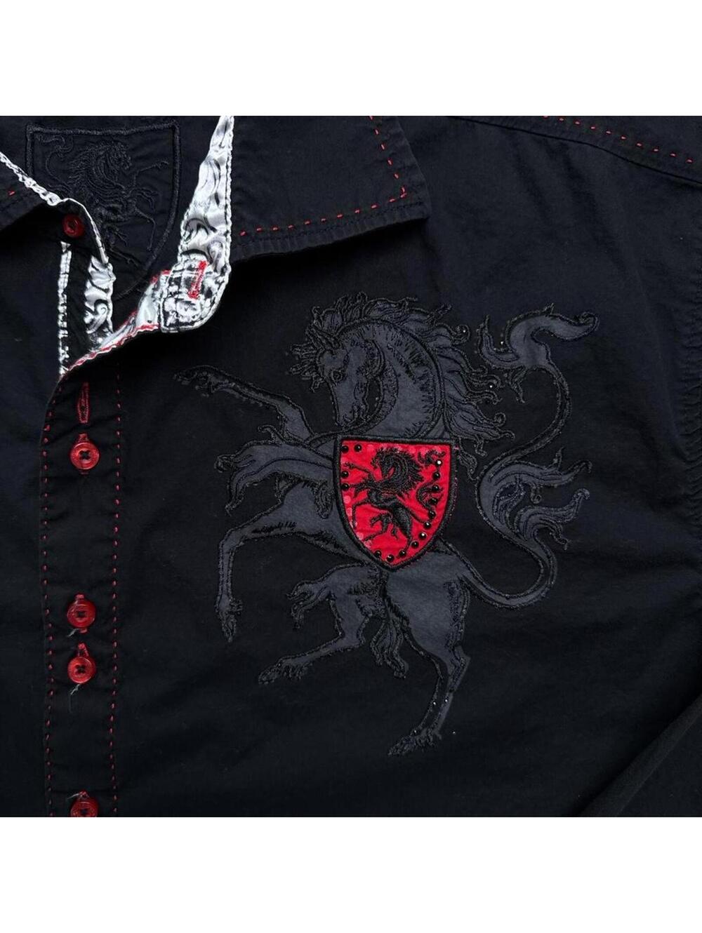 Y2K Victorious 00s Horse Grunge button up rhinestones shirt - Picture 6 of 8